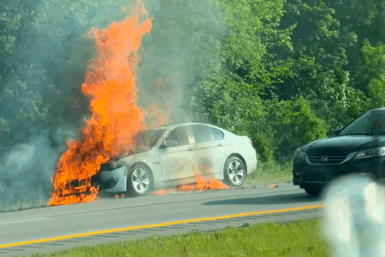 Vehicle Fire Slows Eastbound Route 2 Near Oak Point Road