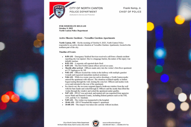 North Canton Police Arrest Suspect After Active Shooter Incident at Versailles Gardens Apartments